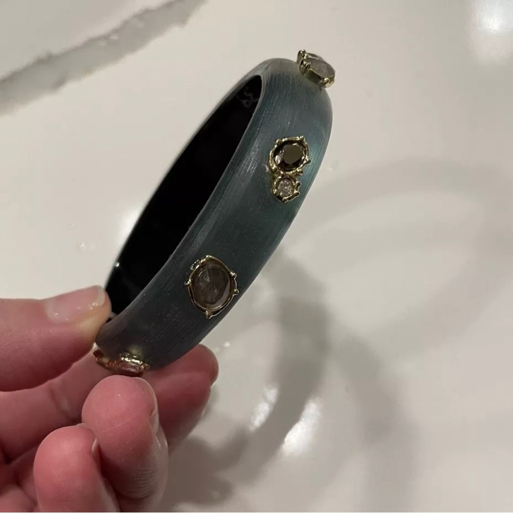 Authentic Alexis Bittar Green Lucite Magnetic Hinged Bracelet